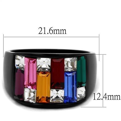 TK1397J - IP Black(Ion Plating) Stainless Steel Ring with Top Grade Crystal  in Multi Color - Joyeria Lady