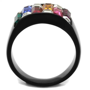 TK1397J - IP Black(Ion Plating) Stainless Steel Ring with Top Grade Crystal  in Multi Color