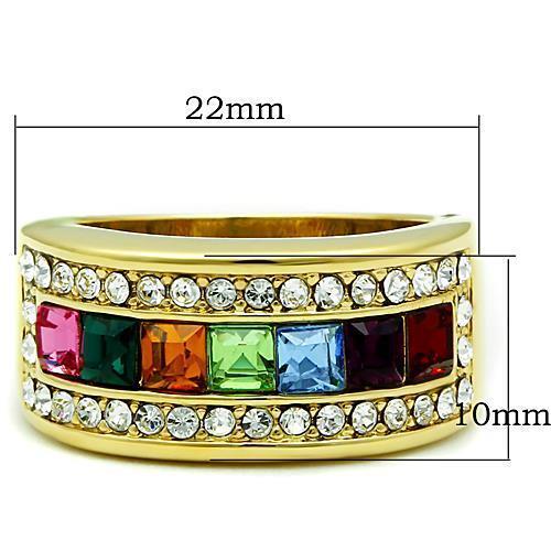 TK1402 - IP Gold(Ion Plating) Stainless Steel Ring with Top Grade Crystal  in Multi Color - Joyeria Lady