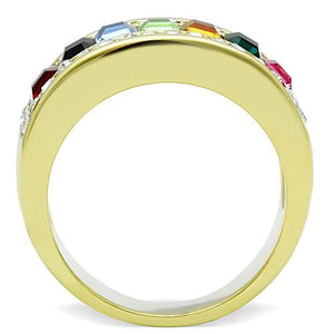 TK1402 - IP Gold(Ion Plating) Stainless Steel Ring with Top Grade Crystal  in Multi Color