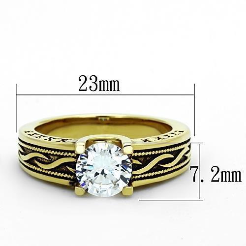 TK1410 - IP Gold(Ion Plating) Stainless Steel Ring with AAA Grade CZ  in Clear - Joyeria Lady