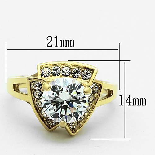 TK1412 - IP Gold(Ion Plating) Stainless Steel Ring with AAA Grade CZ  in Clear - Joyeria Lady