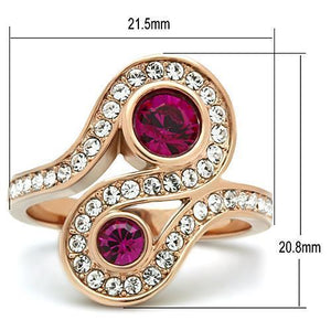 TK1413 - IP Rose Gold(Ion Plating) Stainless Steel Ring with Top Grade Crystal  in Fuchsia