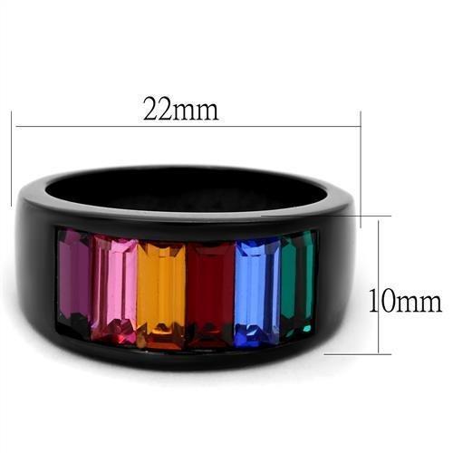 TK1415J - IP Black(Ion Plating) Stainless Steel Ring with Top Grade Crystal  in Multi Color - Joyeria Lady