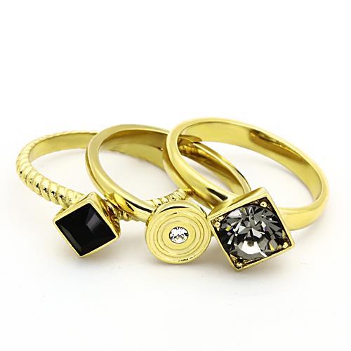 TK1417 - IP Gold(Ion Plating) Stainless Steel Ring with Top Grade Crystal  in Jet - Joyeria Lady