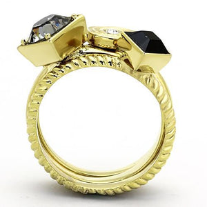TK1417 - IP Gold(Ion Plating) Stainless Steel Ring with Top Grade Crystal  in Jet