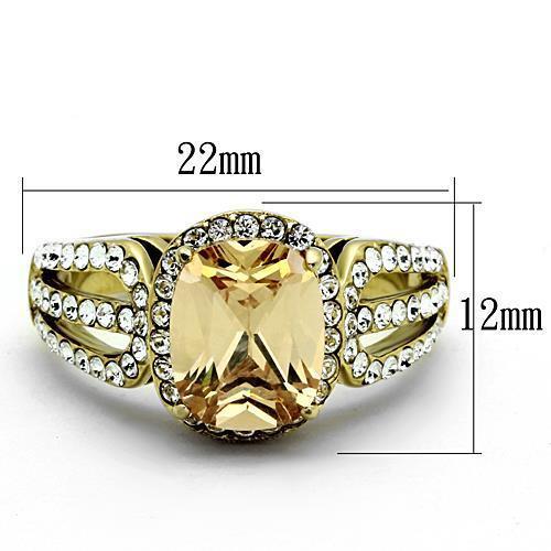 TK1418 - IP Gold(Ion Plating) Stainless Steel Ring with AAA Grade CZ  in Champagne - Joyeria Lady