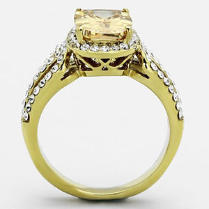 TK1418 - IP Gold(Ion Plating) Stainless Steel Ring with AAA Grade CZ  in Champagne
