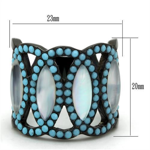 TK1421 - IP Black(Ion Plating) Stainless Steel Ring with Precious Stone Conch in White - Joyeria Lady