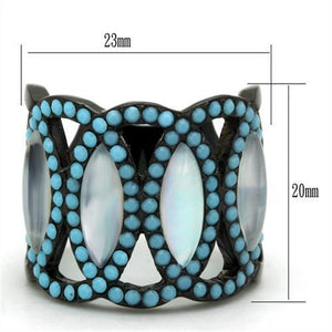 TK1421 - IP Black(Ion Plating) Stainless Steel Ring with Precious Stone Conch in White