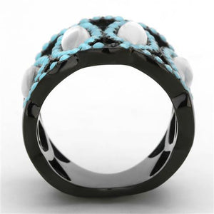 TK1421 - IP Black(Ion Plating) Stainless Steel Ring with Precious Stone Conch in White