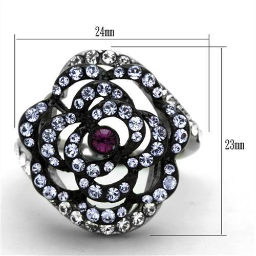 TK1422 - Two-Tone IP Black Stainless Steel Ring with Top Grade Crystal  in Amethyst - Joyeria Lady