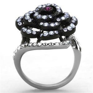 TK1422 - Two-Tone IP Black Stainless Steel Ring with Top Grade Crystal  in Amethyst