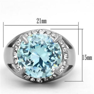 TK1423 - High polished (no plating) Stainless Steel Ring with AAA Grade CZ  in Sea Blue