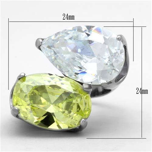 TK1424 - High polished (no plating) Stainless Steel Ring with AAA Grade CZ  in Apple Green color - Joyeria Lady