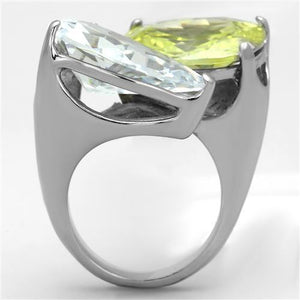 TK1424 - High polished (no plating) Stainless Steel Ring with AAA Grade CZ  in Apple Green color