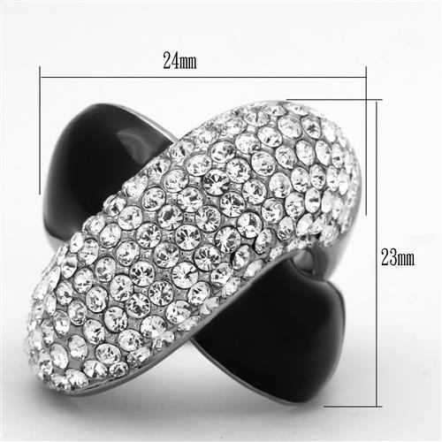 TK1427 - High polished (no plating) Stainless Steel Ring with Top Grade Crystal  in Clear - Joyeria Lady