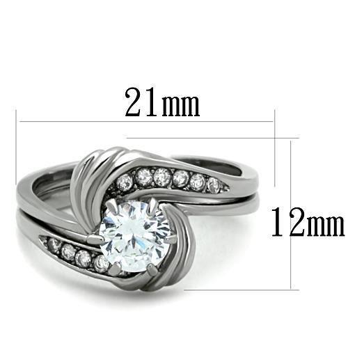 TK1429 - High polished (no plating) Stainless Steel Ring with AAA Grade CZ  in Clear - Joyeria Lady