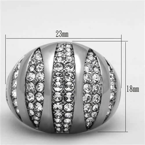 TK1430 - High polished (no plating) Stainless Steel Ring with Top Grade Crystal  in Clear - Joyeria Lady