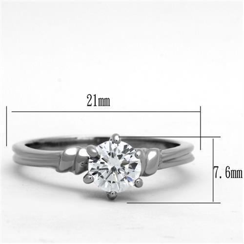 TK1431 - High polished (no plating) Stainless Steel Ring with AAA Grade CZ  in Clear - Joyeria Lady