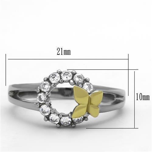 TK1434 - Two-Tone IP Gold (Ion Plating) Stainless Steel Ring with AAA Grade CZ  in Clear - Joyeria Lady