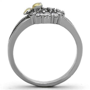 TK1434 - Two-Tone IP Gold (Ion Plating) Stainless Steel Ring with AAA Grade CZ  in Clear