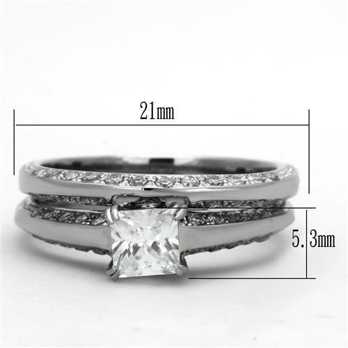 TK1435 - High polished (no plating) Stainless Steel Ring with AAA Grade CZ  in Clear - Joyeria Lady