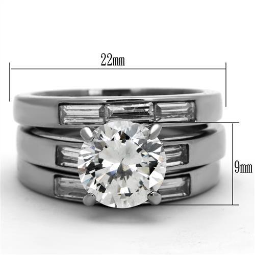 TK1436 - High polished (no plating) Stainless Steel Ring with AAA Grade CZ  in Clear - Joyeria Lady