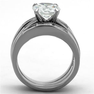 TK1436 - High polished (no plating) Stainless Steel Ring with AAA Grade CZ  in Clear