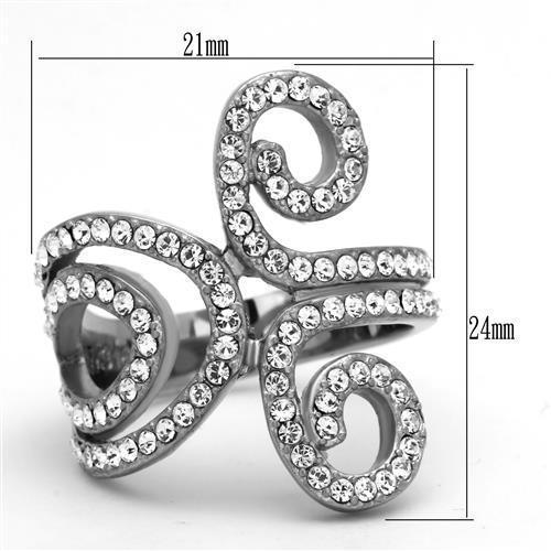 TK1437 - High polished (no plating) Stainless Steel Ring with Top Grade Crystal  in Clear - Joyeria Lady