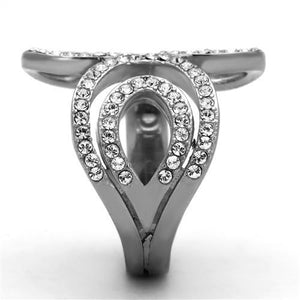 TK1437 - High polished (no plating) Stainless Steel Ring with Top Grade Crystal  in Clear