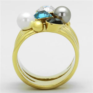 TK1440 - IP Gold(Ion Plating) Stainless Steel Ring with Synthetic Pearl in Multi Color