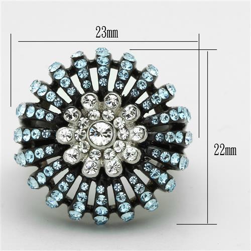 TK1442 - Two-Tone IP Black Stainless Steel Ring with Top Grade Crystal  in Sea Blue - Joyeria Lady