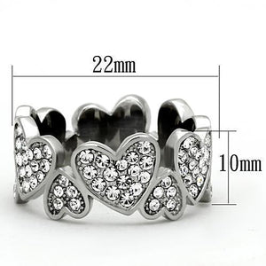 TK1443 - High polished (no plating) Stainless Steel Ring with Top Grade Crystal  in Clear
