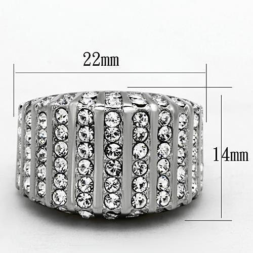 TK1447 - High polished (no plating) Stainless Steel Ring with Top Grade Crystal  in Clear - Joyeria Lady
