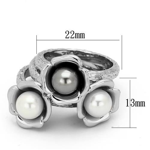 TK1449 - High polished (no plating) Stainless Steel Ring with Synthetic Pearl in Multi Color - Joyeria Lady