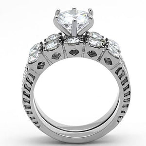 TK1450 - High polished (no plating) Stainless Steel Ring with AAA Grade CZ  in Clear
