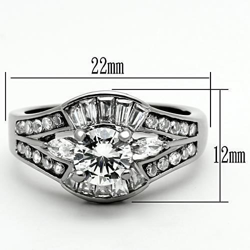 TK1451 - High polished (no plating) Stainless Steel Ring with AAA Grade CZ  in Clear - Joyeria Lady