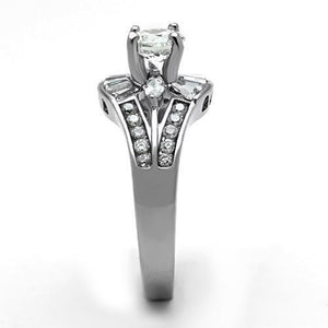 TK1451 - High polished (no plating) Stainless Steel Ring with AAA Grade CZ  in Clear