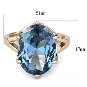 TK1484 - IP Rose Gold(Ion Plating) Stainless Steel Ring with Synthetic Spinel in London Blue