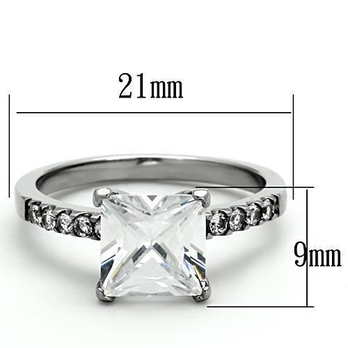 TK1486 - High polished (no plating) Stainless Steel Ring with AAA Grade CZ  in Clear - Joyeria Lady