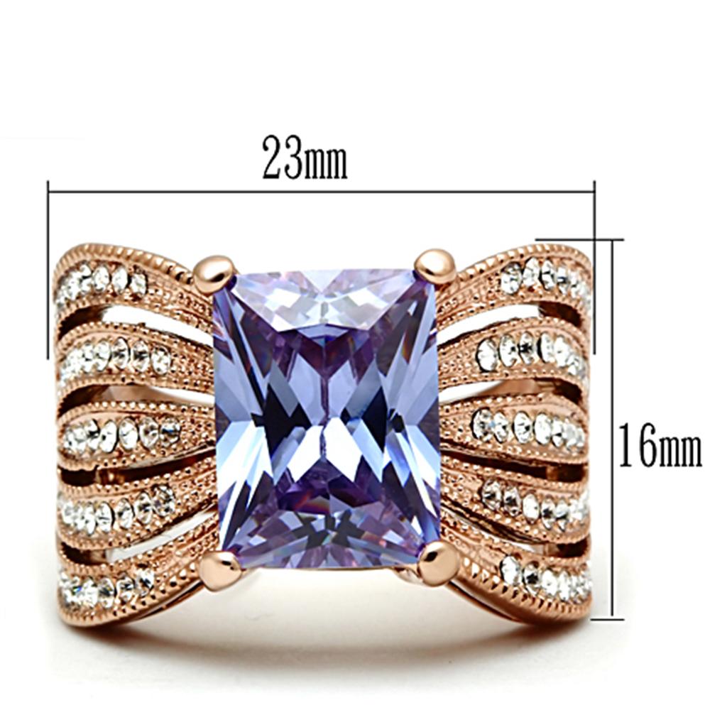 TK1490 - IP Rose Gold(Ion Plating) Stainless Steel Ring with AAA Grade CZ  in Light Amethyst - Joyeria Lady