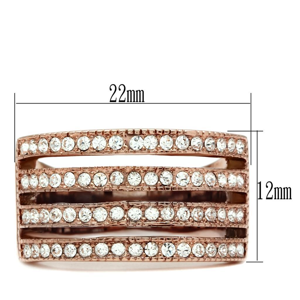TK1492 - IP Rose Gold(Ion Plating) Stainless Steel Ring with AAA Grade CZ  in Clear - Joyeria Lady
