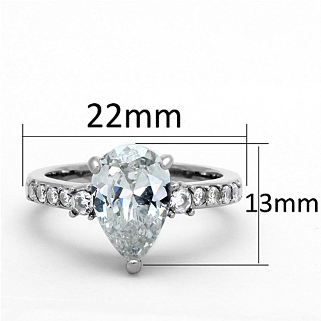TK1493 - High polished (no plating) Stainless Steel Ring with AAA Grade CZ  in Clear - Joyeria Lady