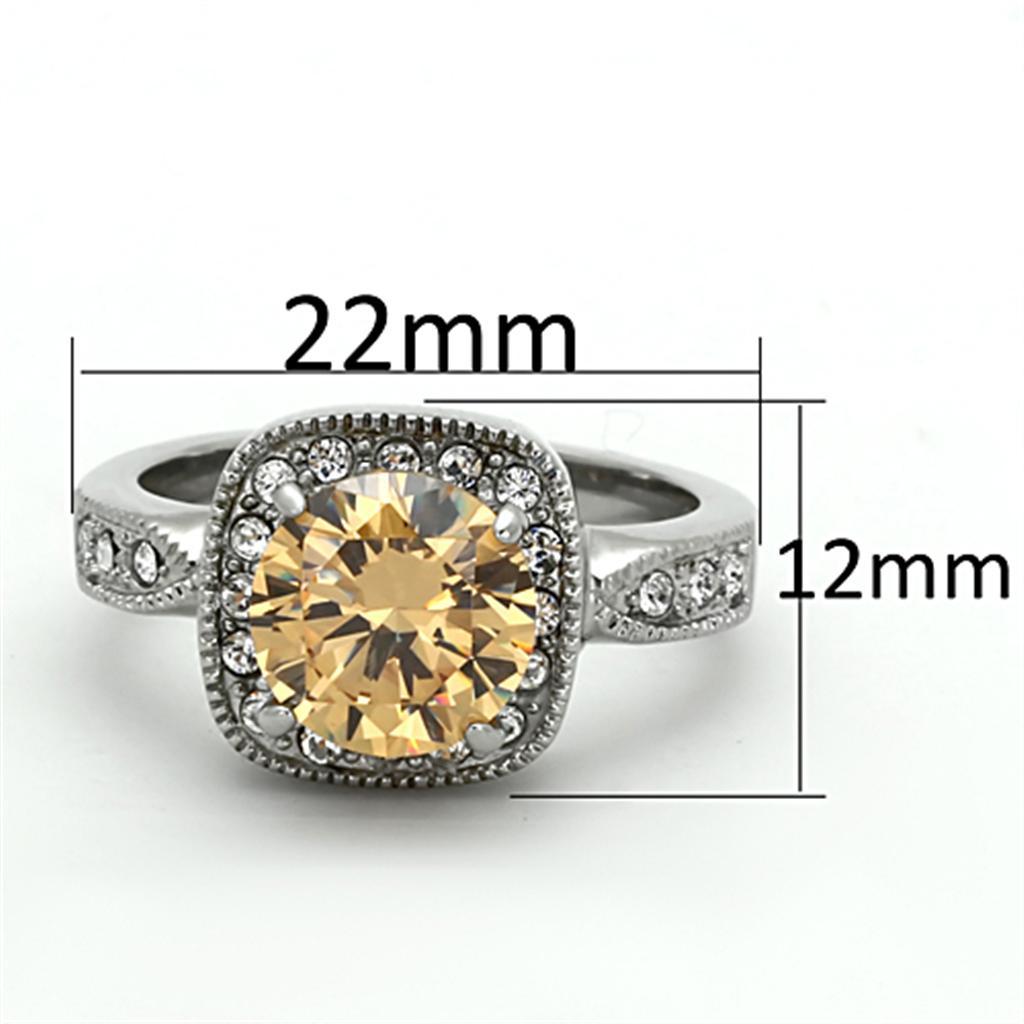 TK1495 - High polished (no plating) Stainless Steel Ring with AAA Grade CZ  in Champagne - Joyeria Lady