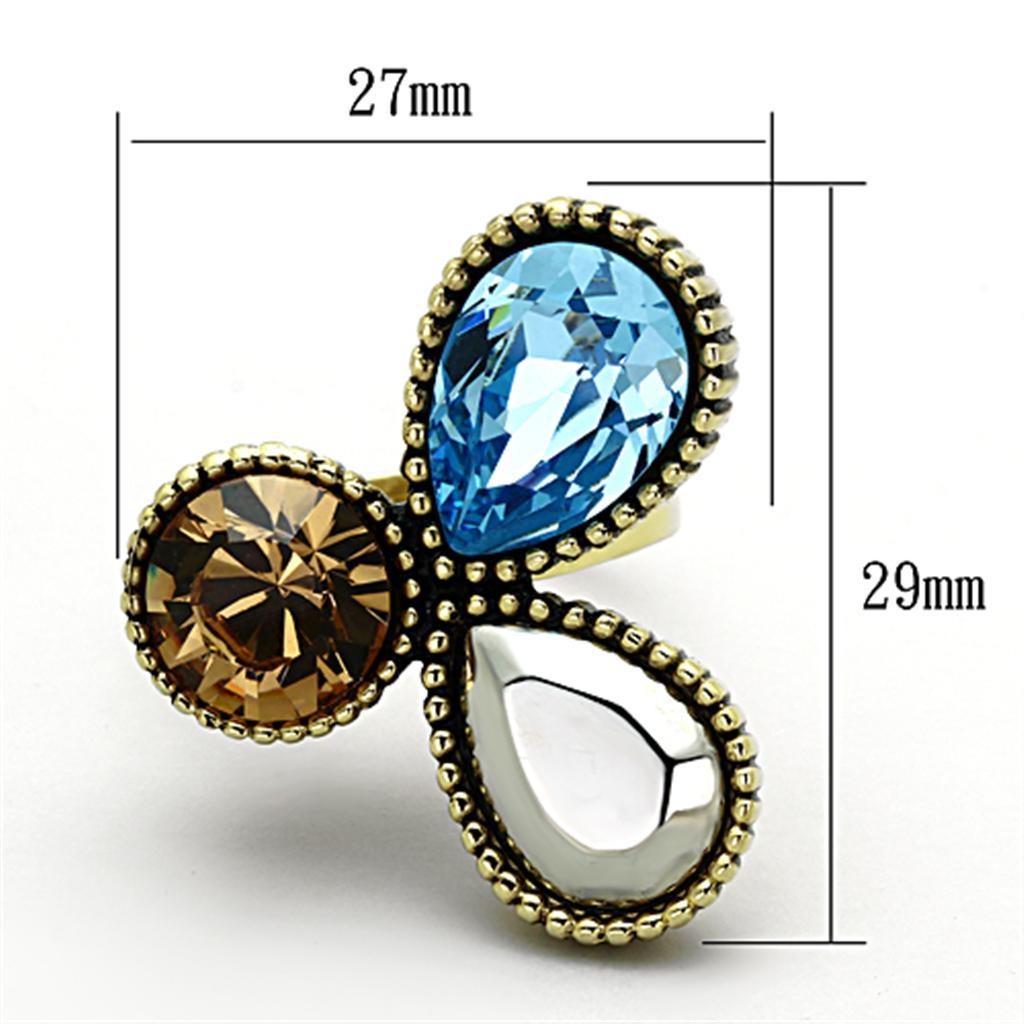 TK1496 - IP Gold(Ion Plating) Stainless Steel Ring with Top Grade Crystal  in Multi Color - Joyeria Lady