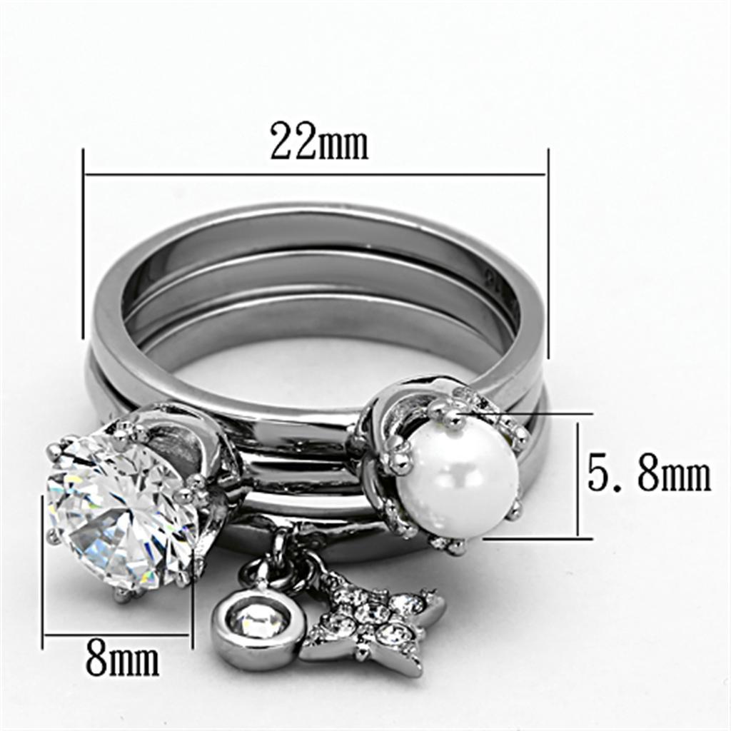 TK1497 - High polished (no plating) Stainless Steel Ring with AAA Grade CZ  in Clear - Joyeria Lady