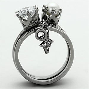 TK1497 - High polished (no plating) Stainless Steel Ring with AAA Grade CZ  in Clear