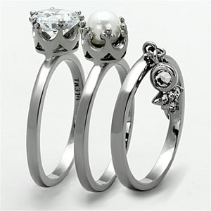 TK1497 - High polished (no plating) Stainless Steel Ring with AAA Grade CZ  in Clear