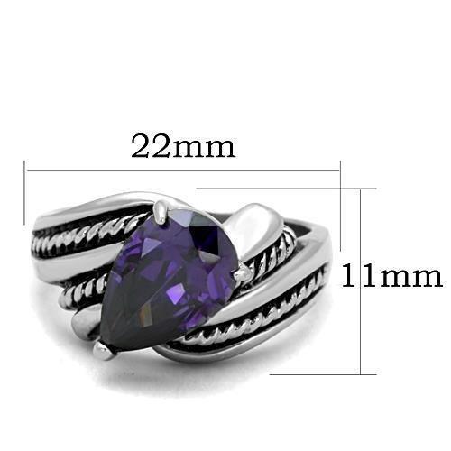 TK1515 - High polished (no plating) Stainless Steel Ring with AAA Grade CZ  in Amethyst - Joyeria Lady